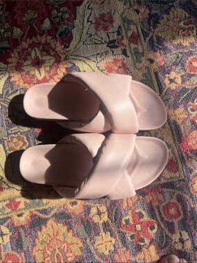 Women’s Slide Sandals in Blush Pink - Padded Cross Band